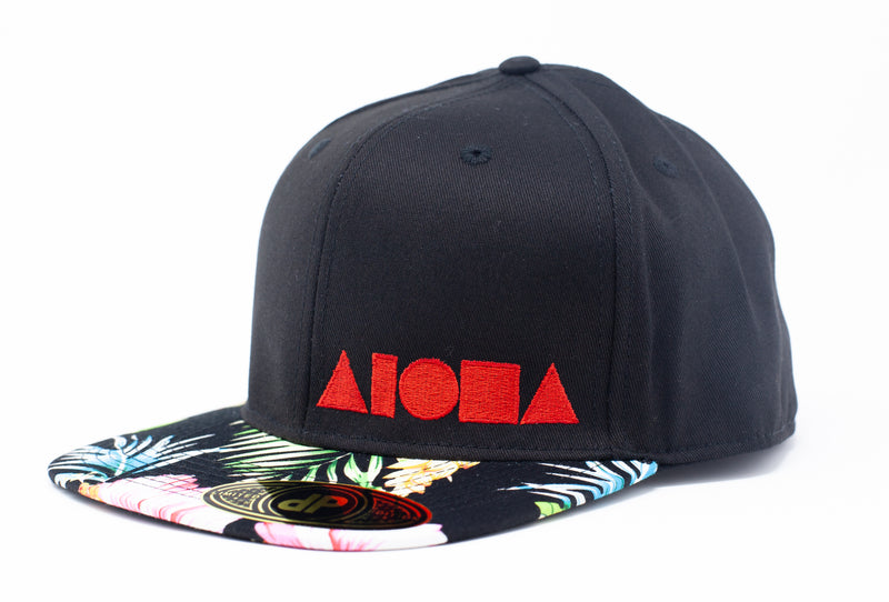 Hawaii "Black Seductive Pua" Floral Bill Aloha Flatbill Cap