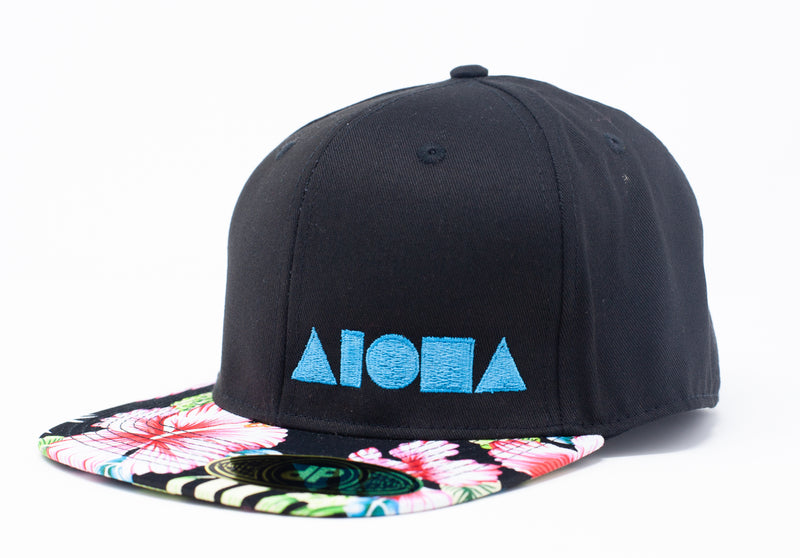 Hawaii "Black Seductive Pua" Floral Bill Aloha Flatbill Cap